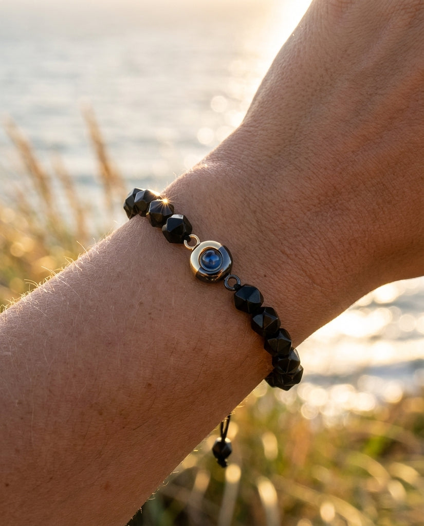 Custom Obsidian Photo Projection Bracelet - Picture Inside Bead IfShe Jewelry