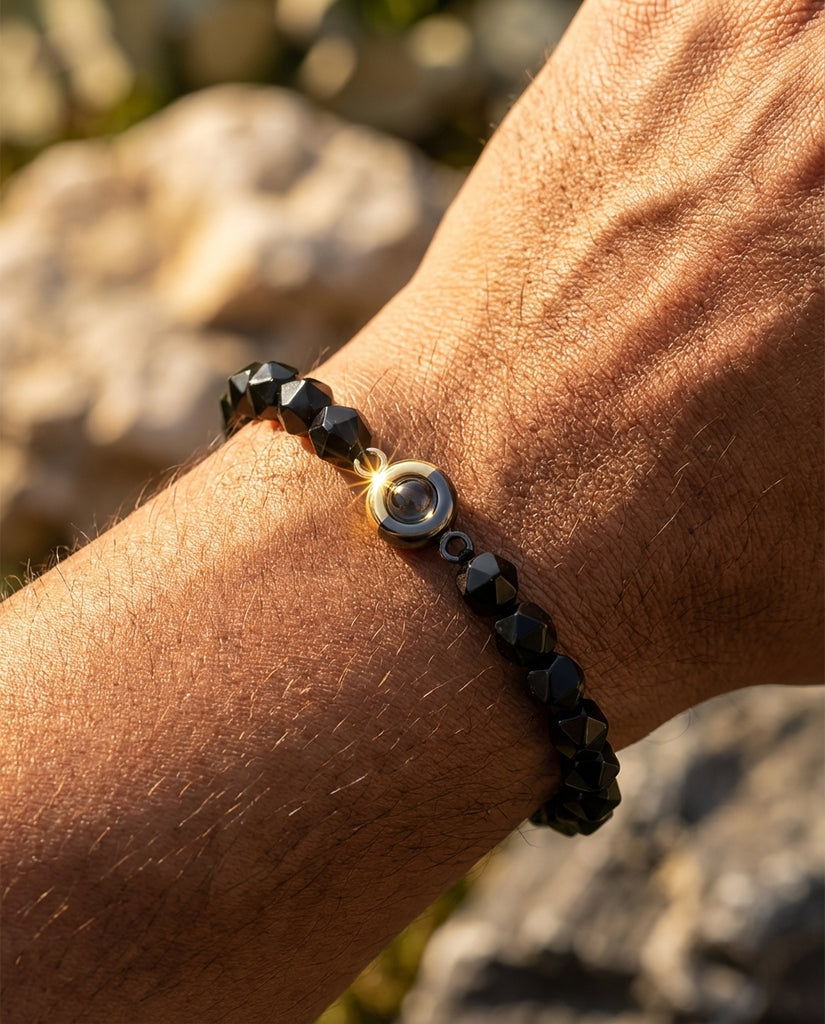 Custom Obsidian Photo Projection Bracelet - Picture Inside Bead IfShe Jewelry