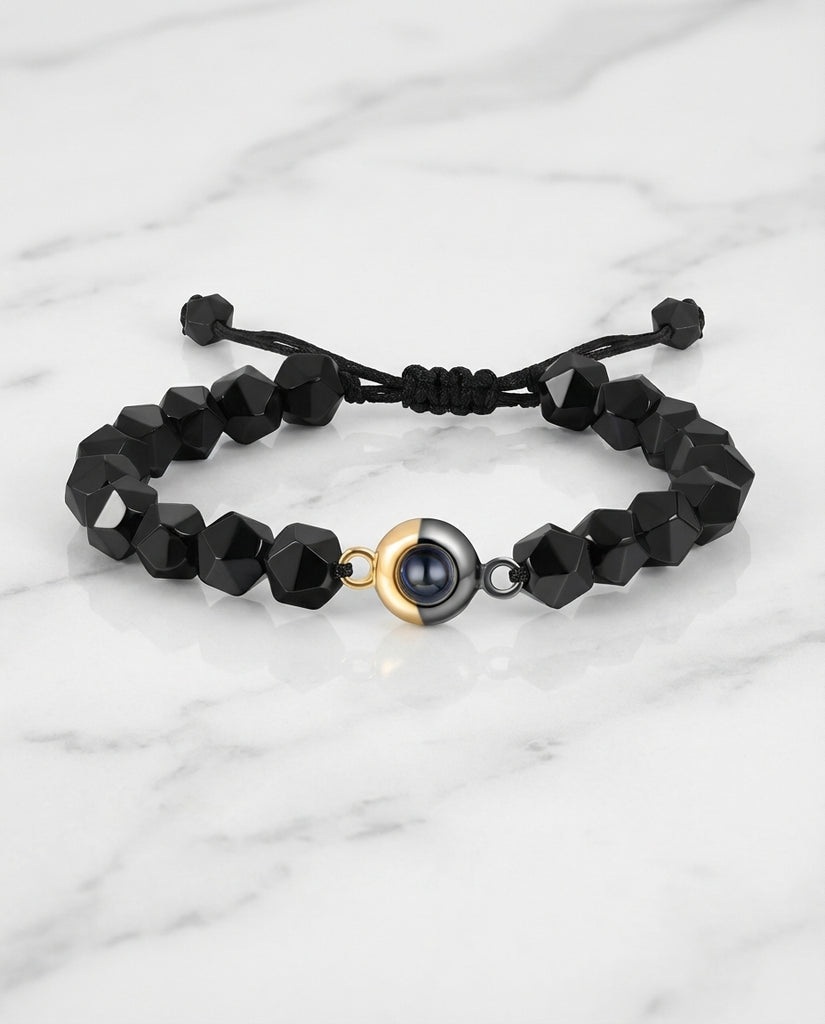 Custom Obsidian Photo Projection Bracelet - Picture Inside Bead IfShe Jewelry