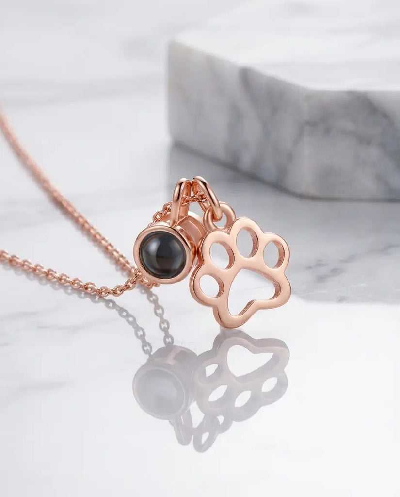 Custom Paw Print Photo Projection Necklace - Pet Picture Pendant IfShe Jewelry