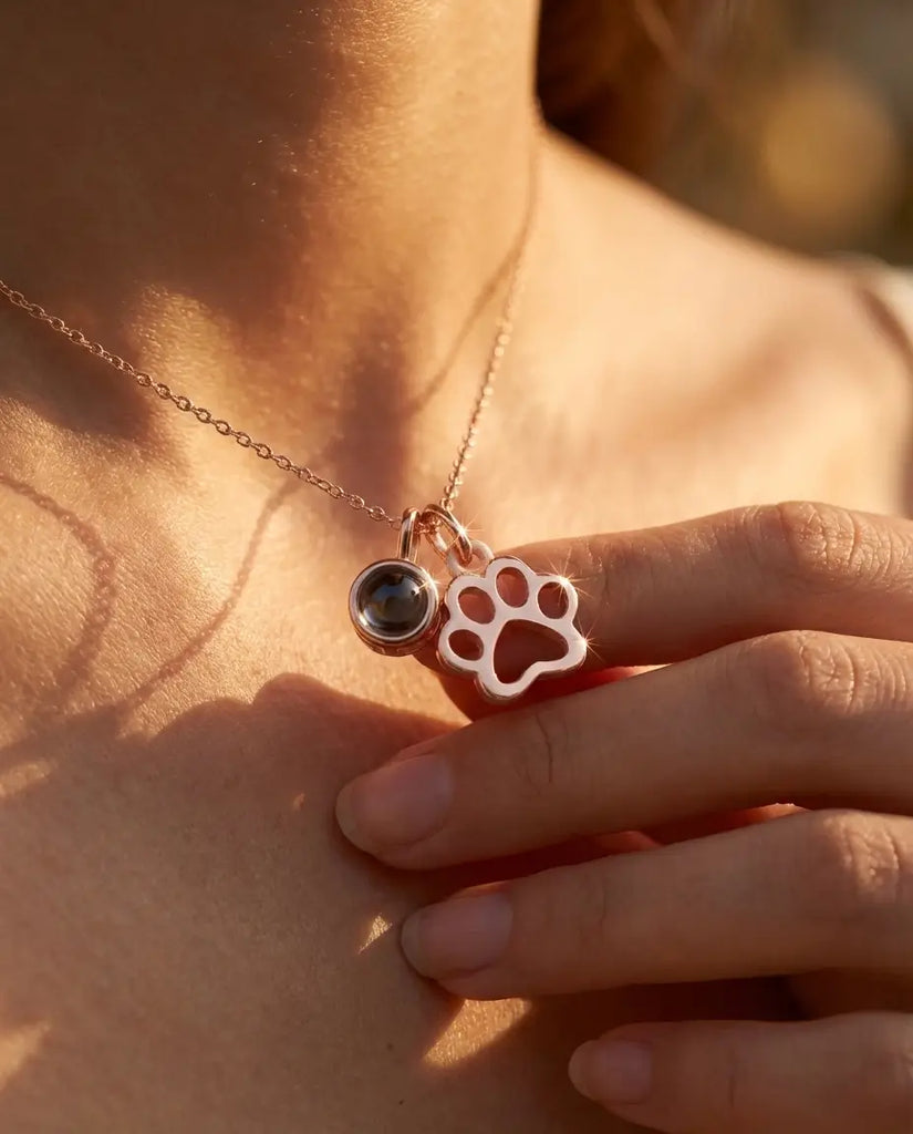 Custom Paw Print Photo Projection Necklace - Pet Picture Pendant IfShe Jewelry