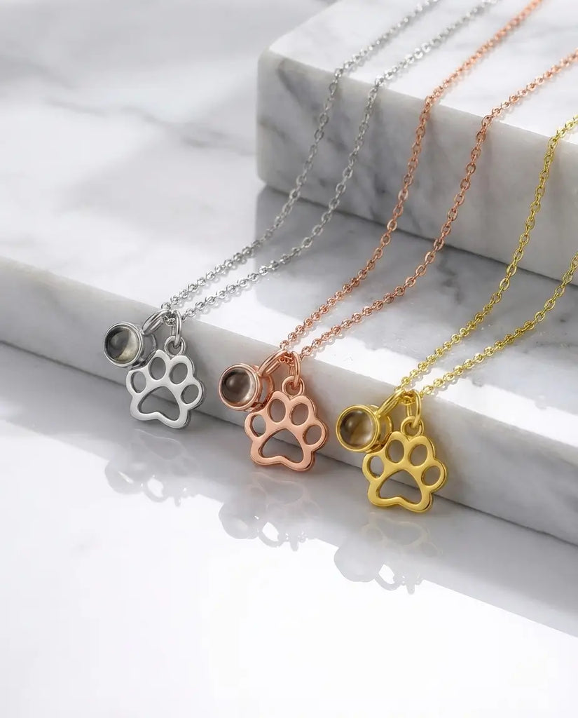 Custom Paw Print Photo Projection Necklace - Pet Picture Pendant IfShe Jewelry