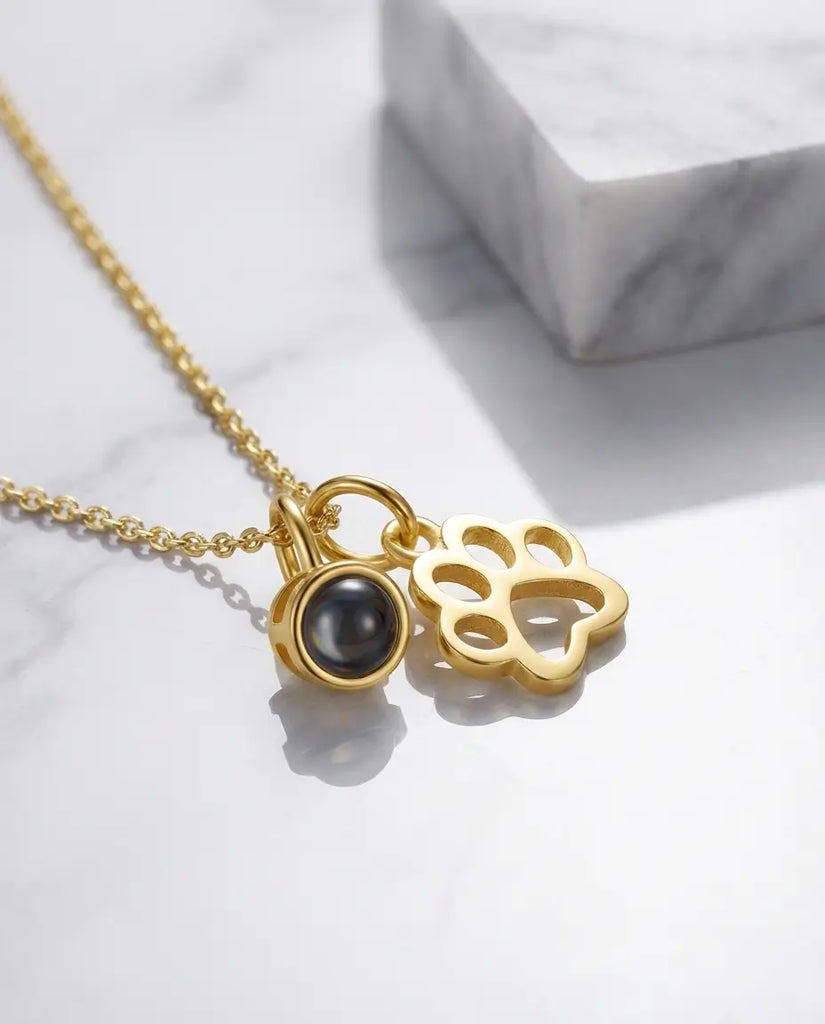 Custom Paw Print Photo Projection Necklace - Pet Picture Pendant IfShe Jewelry