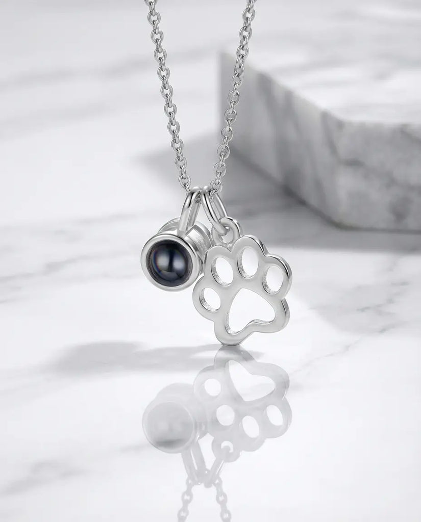 Custom Paw Print Photo Projection Necklace - Pet Picture Pendant IfShe Jewelry