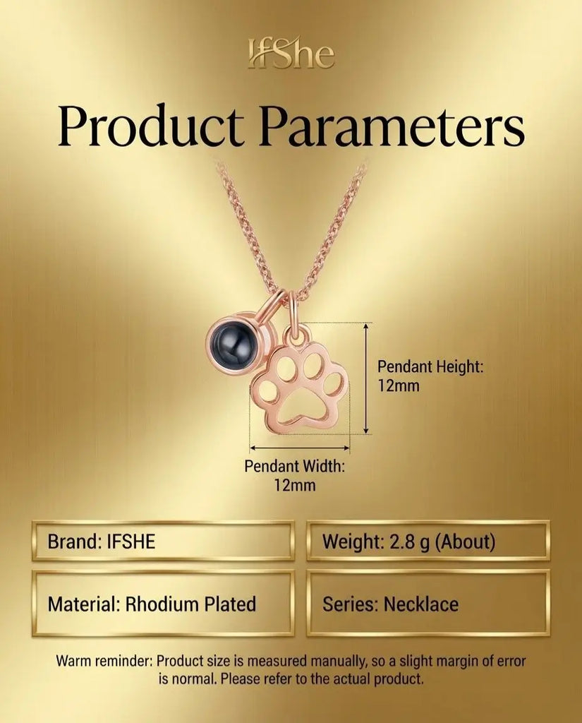 Custom Paw Print Photo Projection Necklace - Pet Picture Pendant IfShe Jewelry