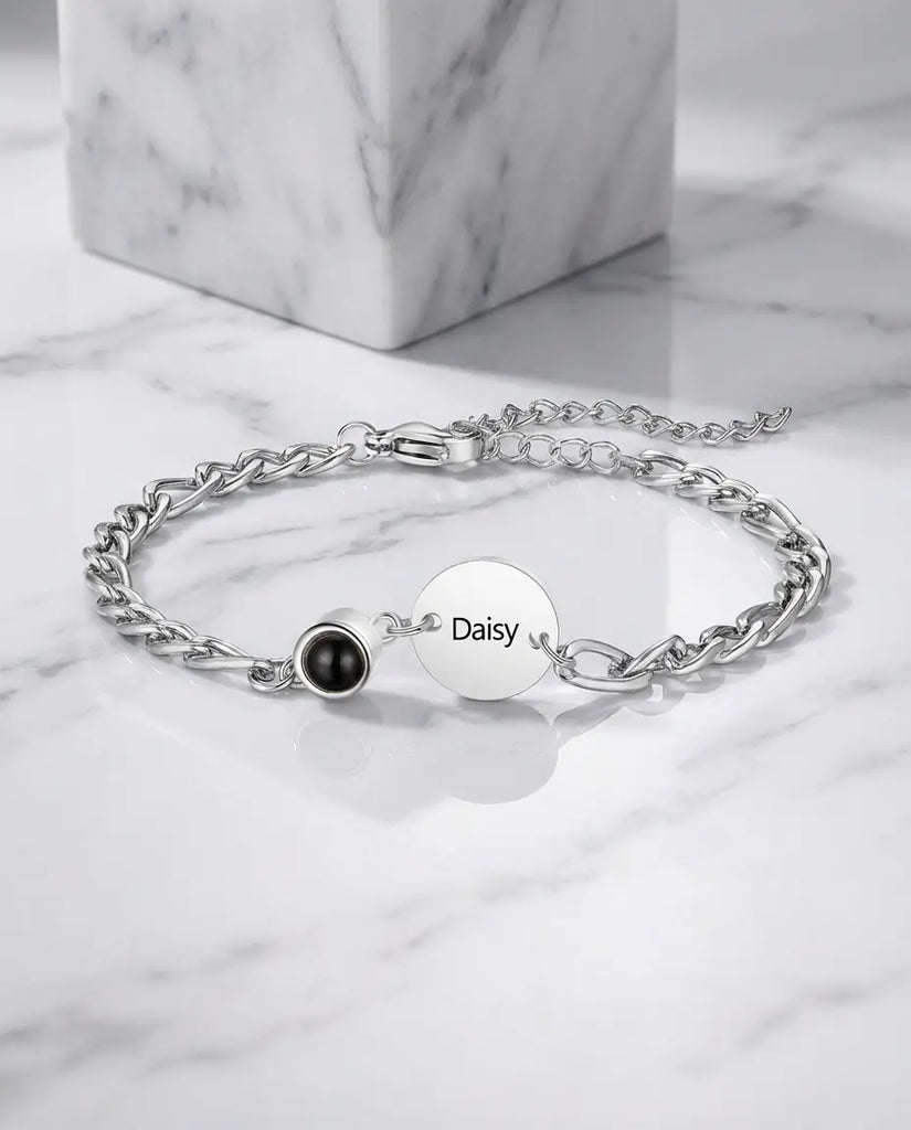 Custom Photo Projection Bracelet with Name Charm IfShe Jewelry