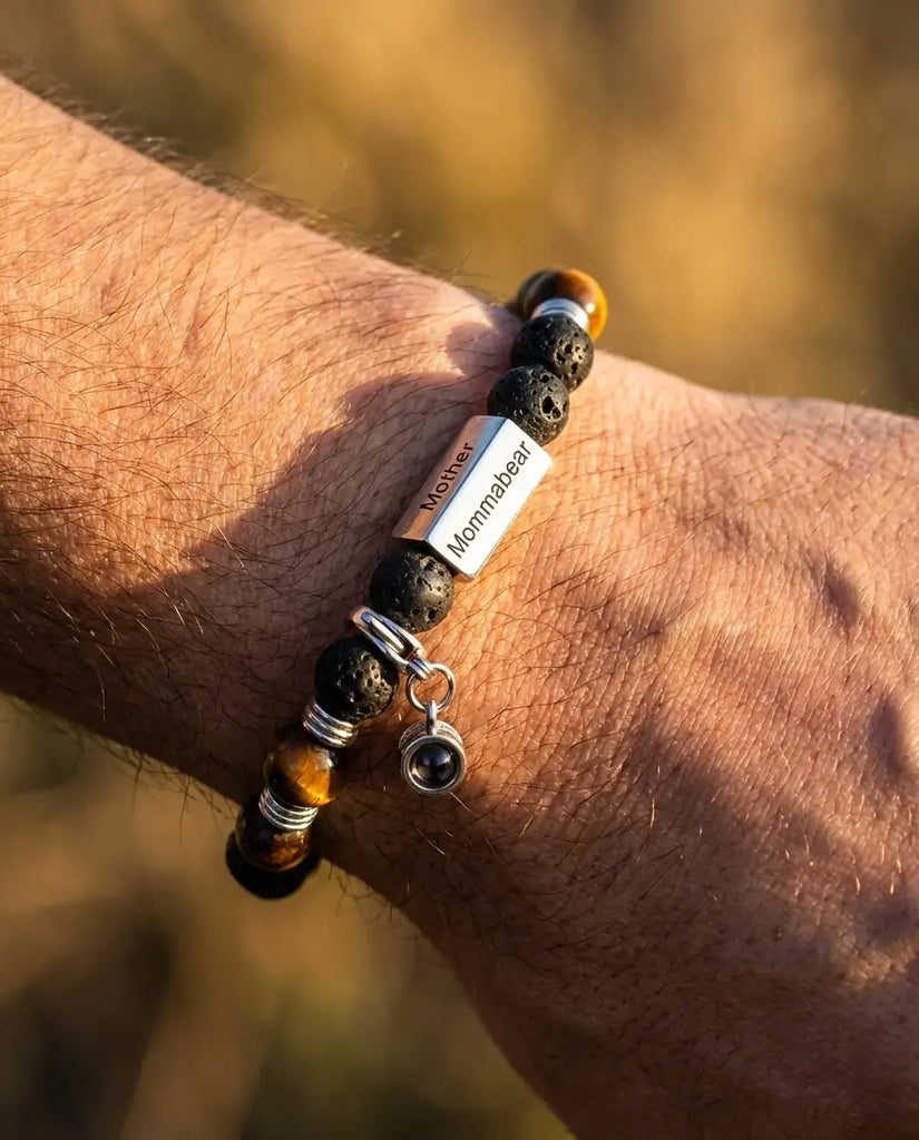 Custom Tiger's Eye & Lava Stone Photo Bracelet - Detachable Picture Charm IfShe Jewelry