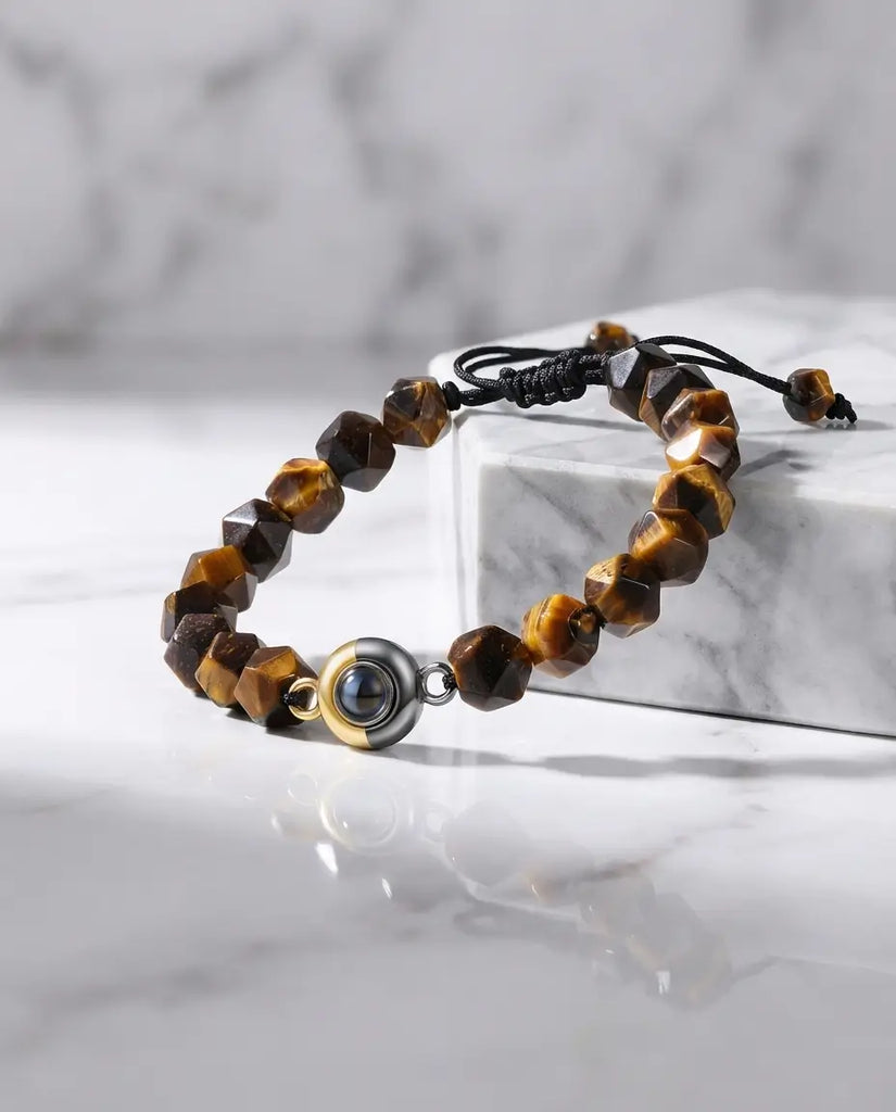 Custom Tiger's Eye Photo Projection Bracelet - Unisex Beaded Wristwear IfShe Jewelry