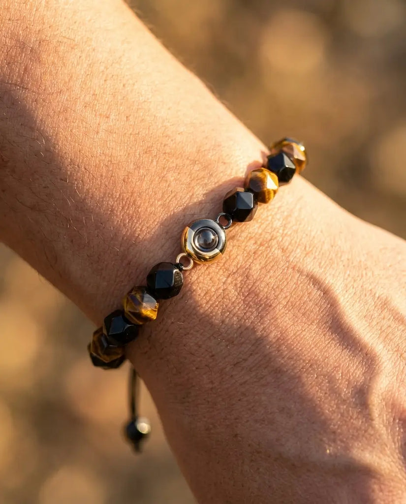 Custom Tiger's Eye Photo Projection Bracelet - Unisex Beaded Wristwear IfShe Jewelry