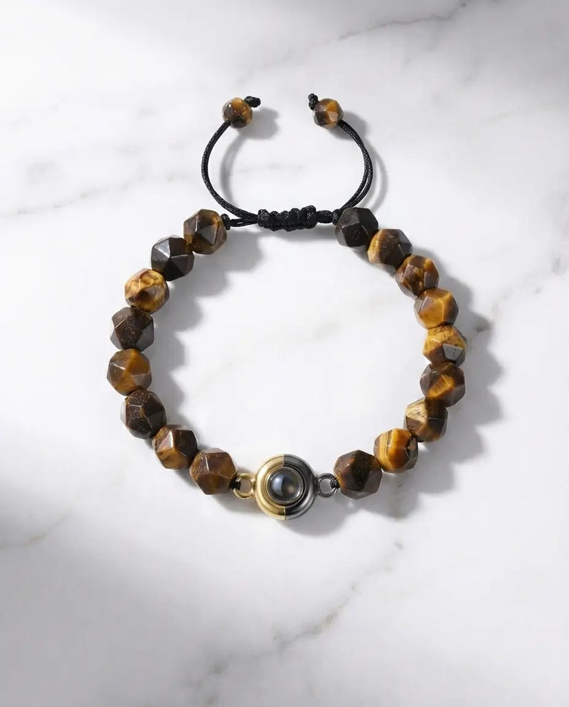Custom Tiger's Eye Photo Projection Bracelet - Unisex Beaded Wristwear IfShe Jewelry