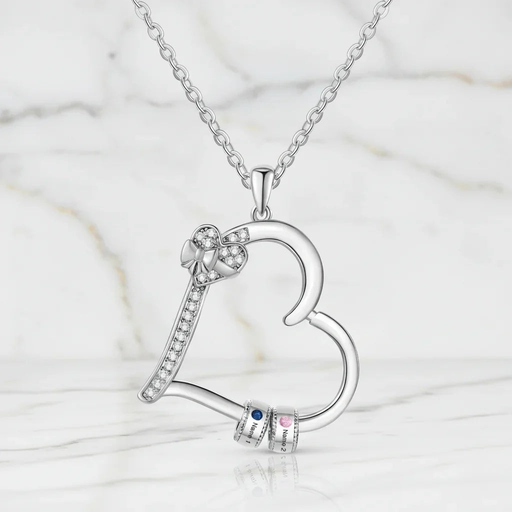 Customizable Family Birthstone Heart Pendant Necklace – Engravable Gift for Mom