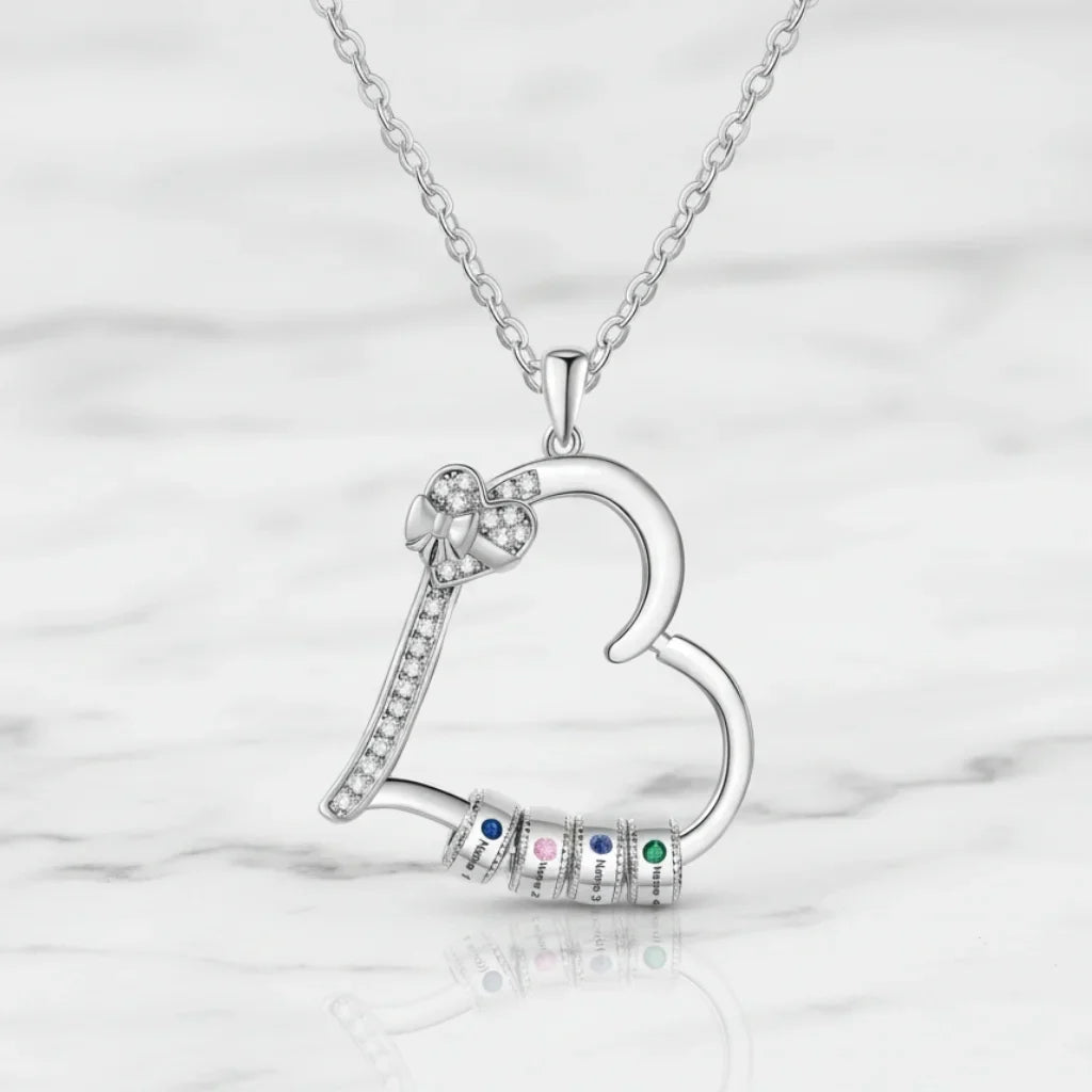 Customizable Family Birthstone Heart Pendant Necklace – Engravable Gift for Mom