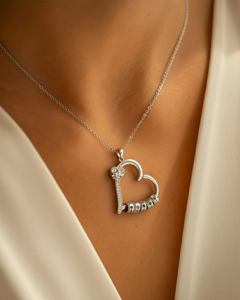 Customizable Family Birthstone Heart Pendant Necklace – Engravable Gift for Mom IfShe Jewelry