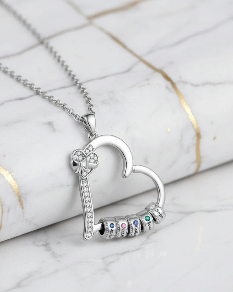 Customizable Family Birthstone Heart Pendant Necklace – Engravable Gift for Mom IfShe Jewelry