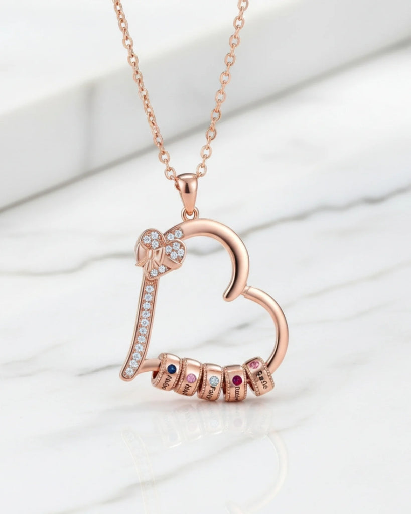 Customizable Family Birthstone Heart Pendant Necklace – Engravable Gift for Mom IfShe Jewelry