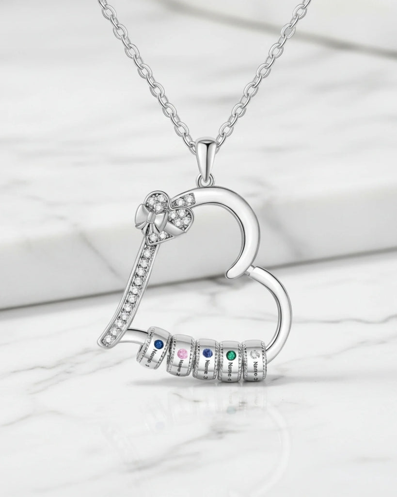 Customizable Family Birthstone Heart Pendant Necklace – Engravable Gift for Mom IfShe Jewelry