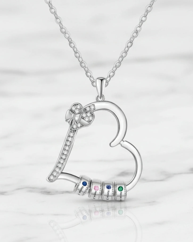 Customizable Family Birthstone Heart Pendant Necklace – Engravable Gift for Mom IfShe Jewelry