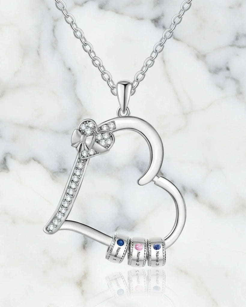 Customizable Family Birthstone Heart Pendant Necklace – Engravable Gift for Mom IfShe Jewelry