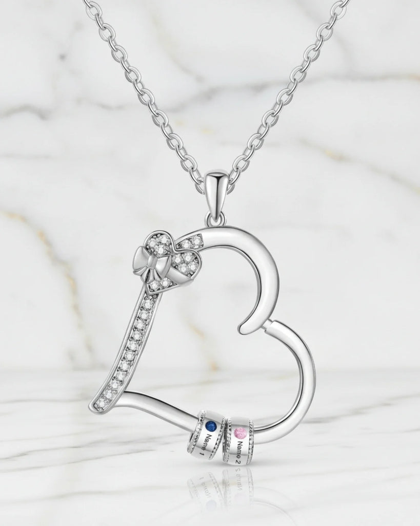 Customizable Family Birthstone Heart Pendant Necklace – Engravable Gift for Mom IfShe Jewelry