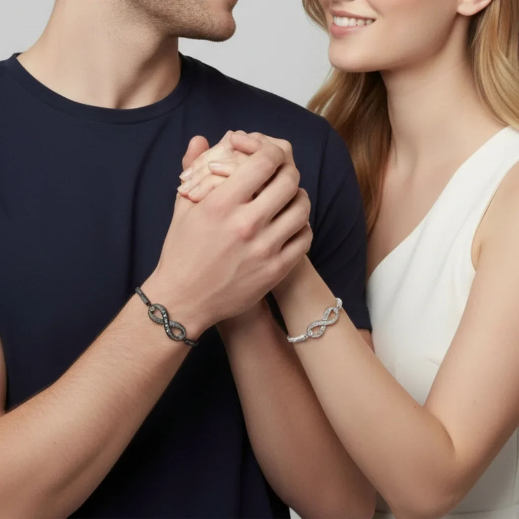 Engravable Infinity Couples Bracelets - Custom Name Matching Bracelets Gift for Him and Her