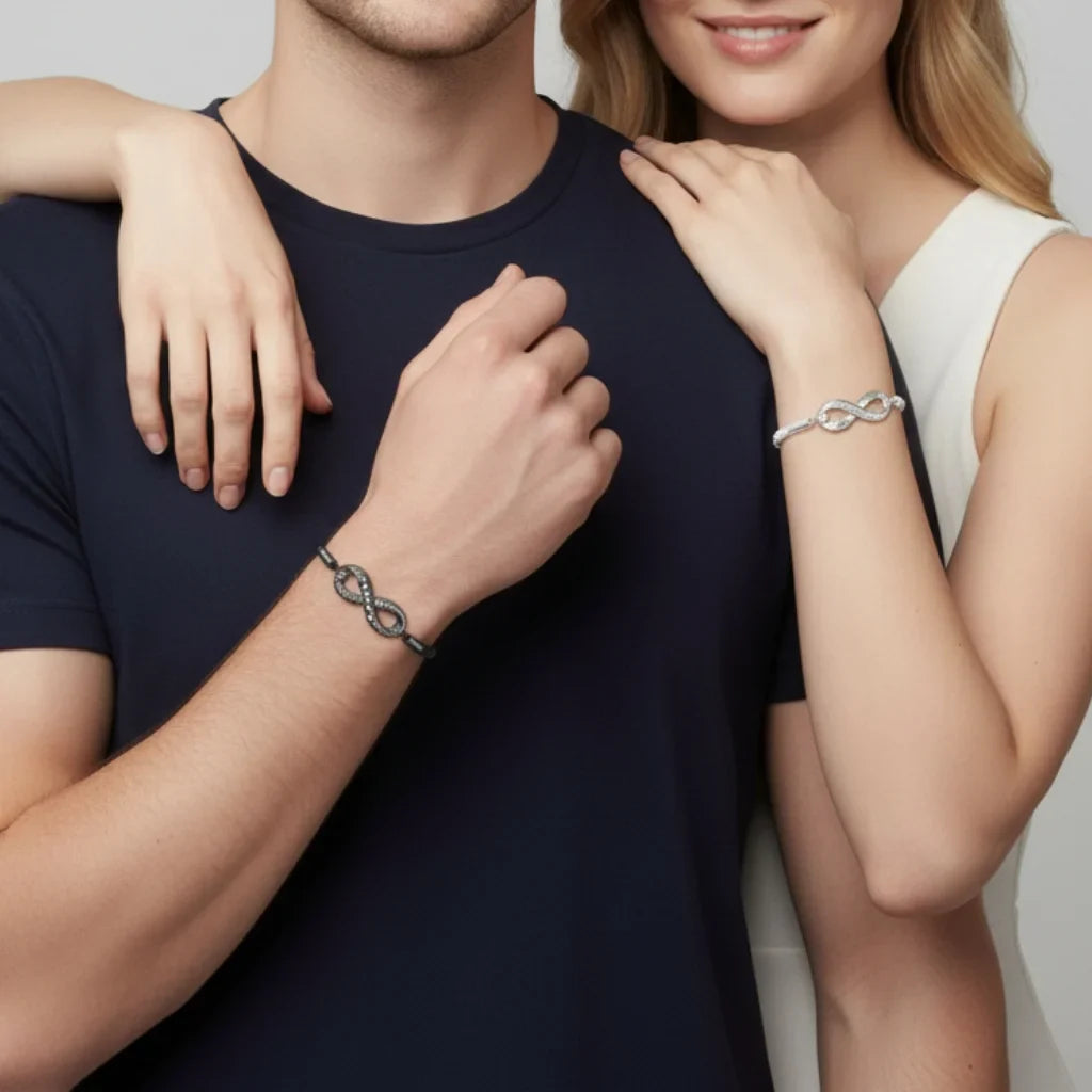 Engravable Infinity Couples Bracelets - Custom Name Matching Bracelets Gift for Him and Her