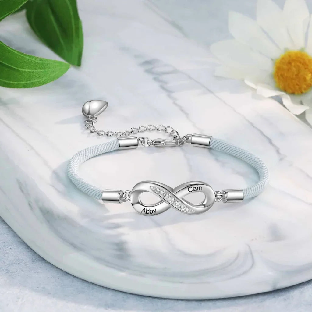 Engravable Infinity Couples Bracelets - Custom Name Matching Bracelets Gift for Him and Her