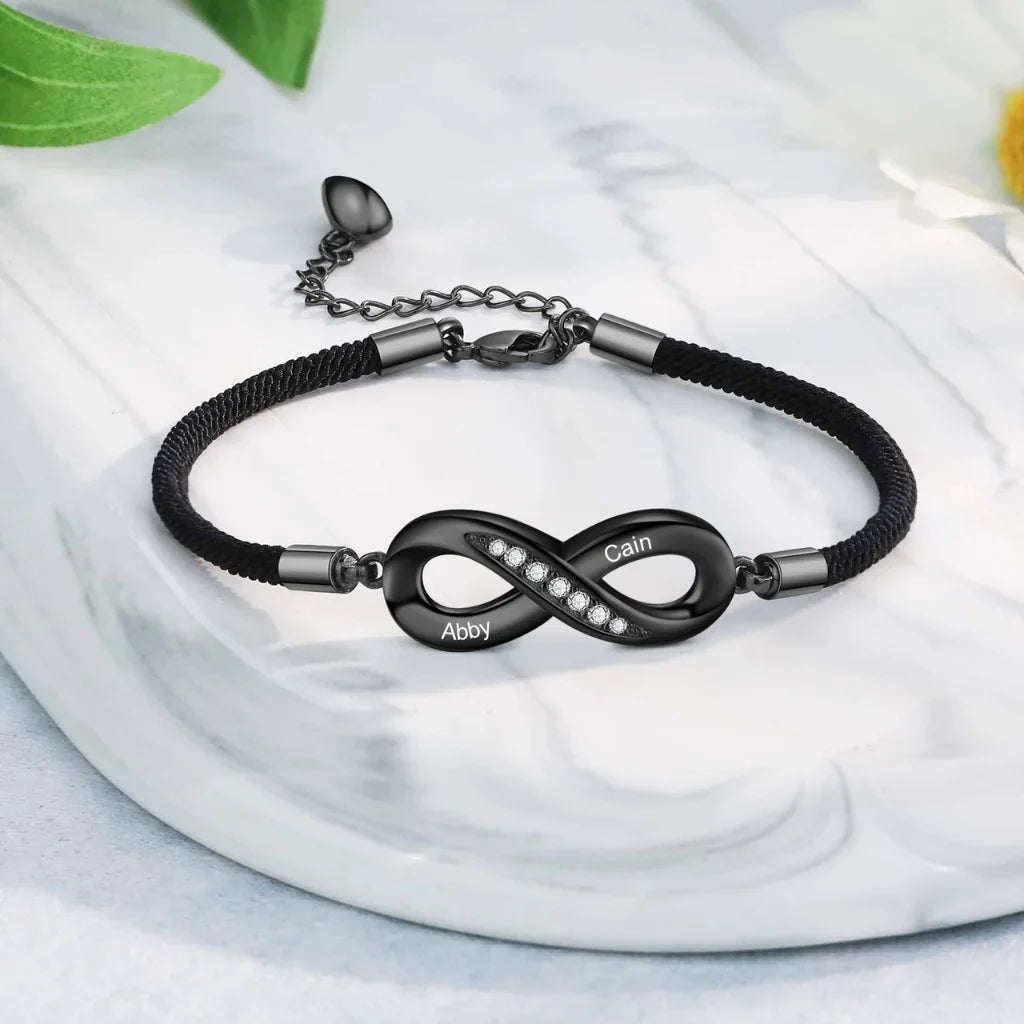 Engravable Infinity Couples Bracelets - Custom Name Matching Bracelets Gift for Him and Her