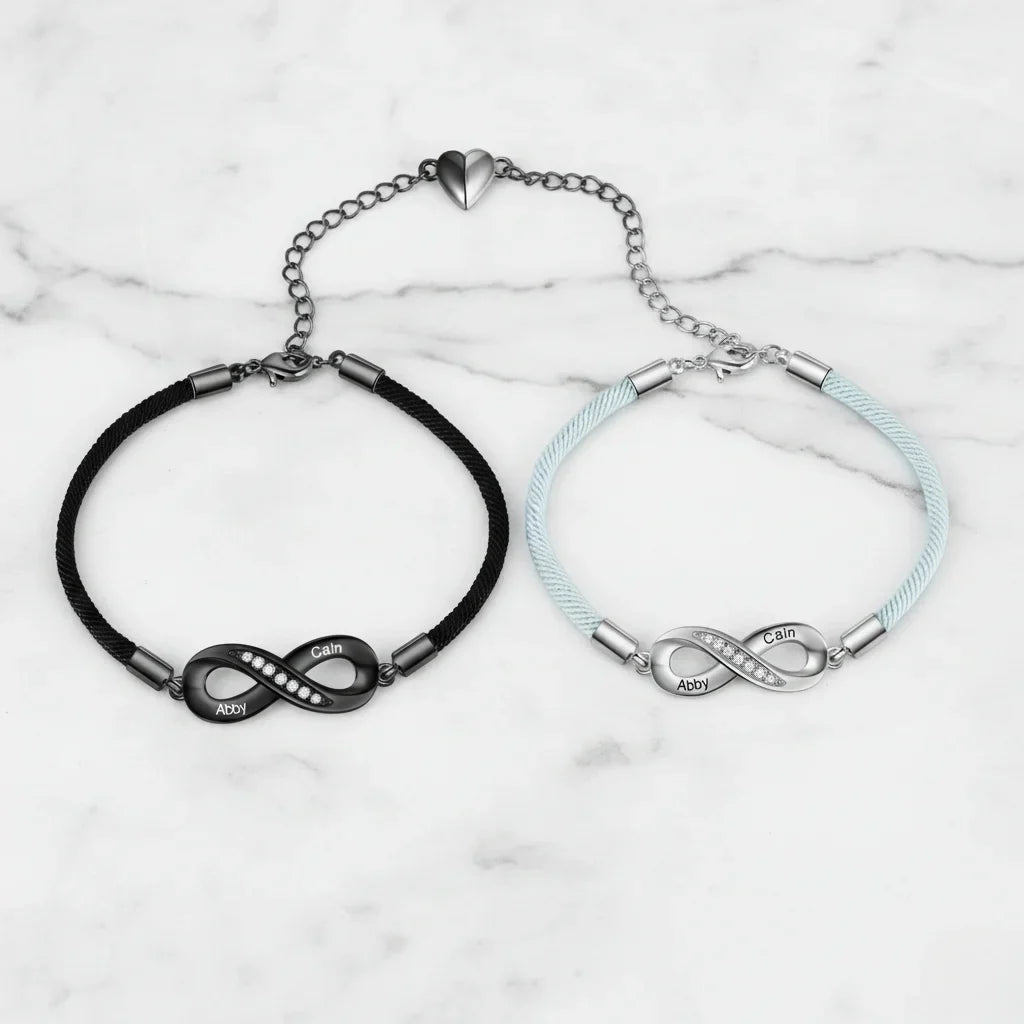 Engravable Infinity Couples Bracelets - Custom Name Matching Bracelets Gift for Him and Her