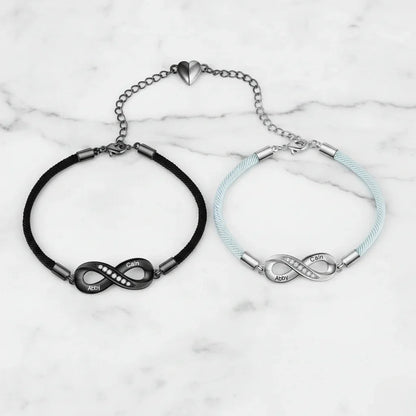 Engravable Infinity Couples Bracelets - Custom Name Matching Bracelets Gift for Him and Her