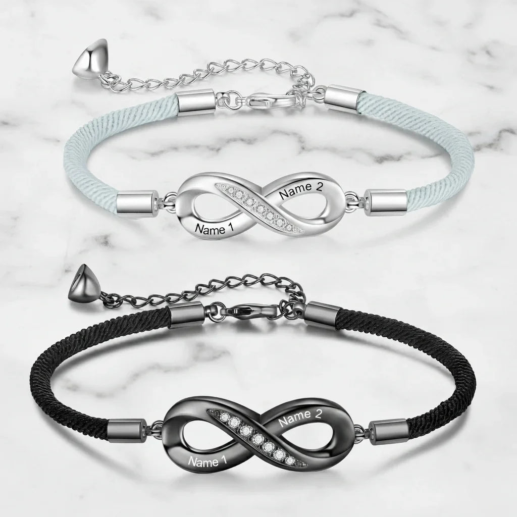 Engravable Infinity Couples Bracelets - Custom Name Matching Bracelets Gift for Him and Her