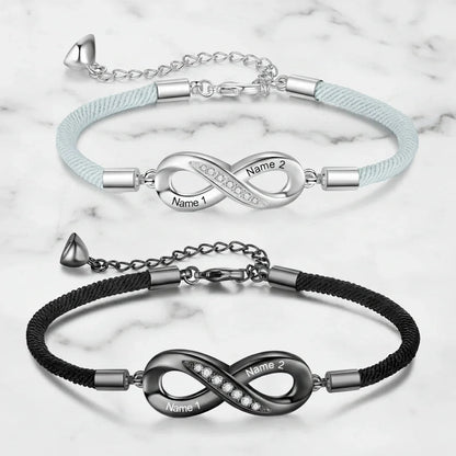 Engravable Infinity Couples Bracelets - Custom Name Matching Bracelets Gift for Him and Her