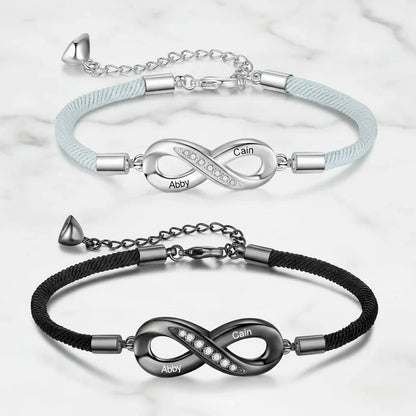 Engravable Infinity Couples Bracelets - Custom Name Matching Bracelets Gift for Him and Her