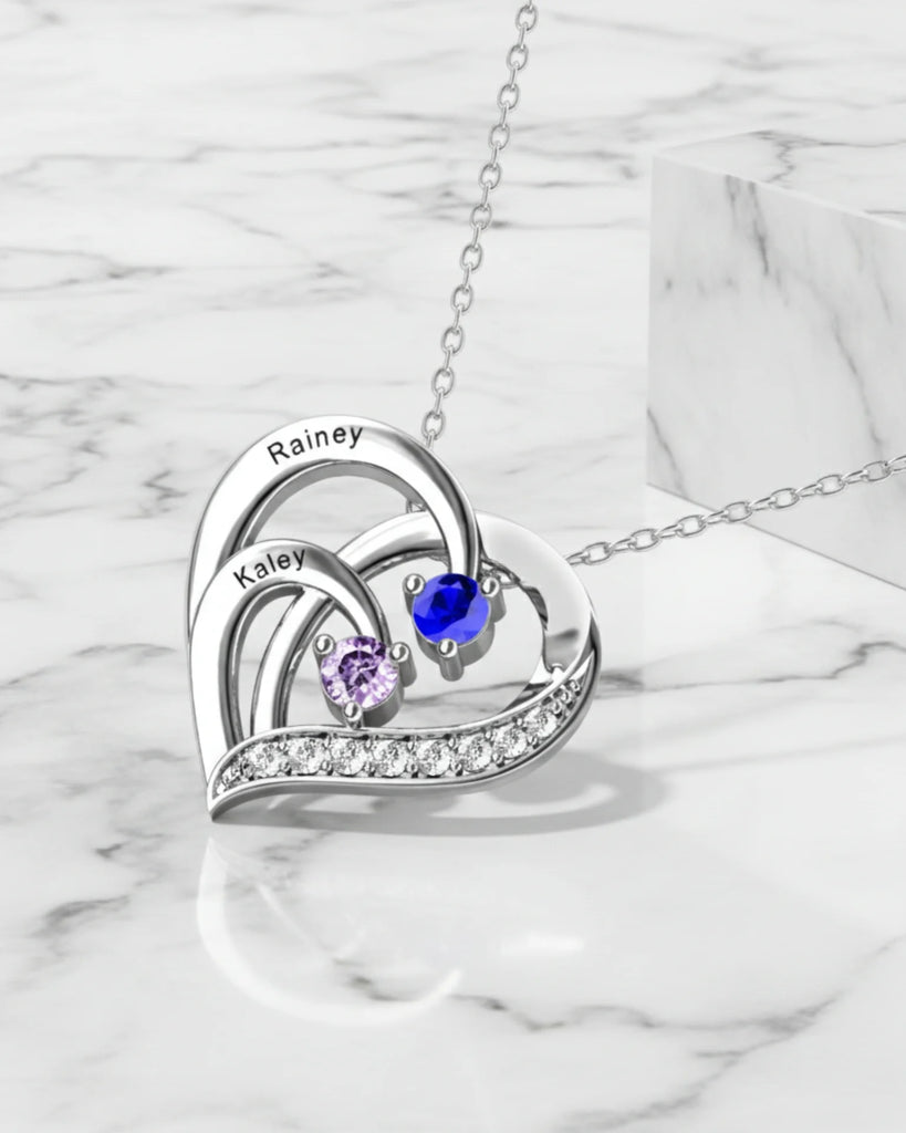 Engraved Sterling Silver Heart Personalized Necklace with Birthstones IfShe