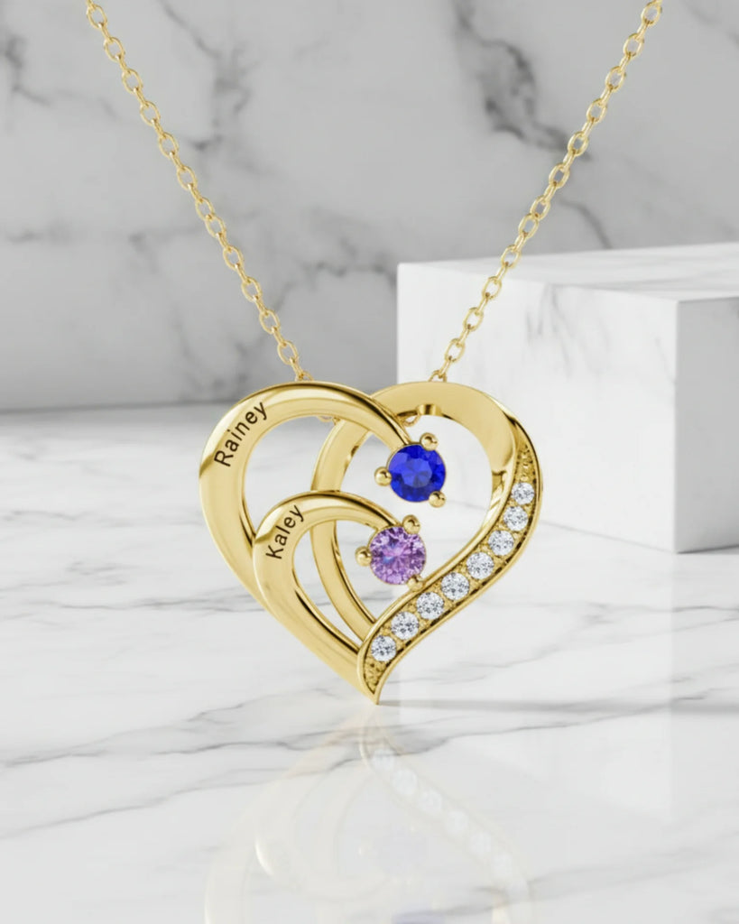 Engraved Sterling Silver Heart Personalized Necklace with Birthstones IfShe