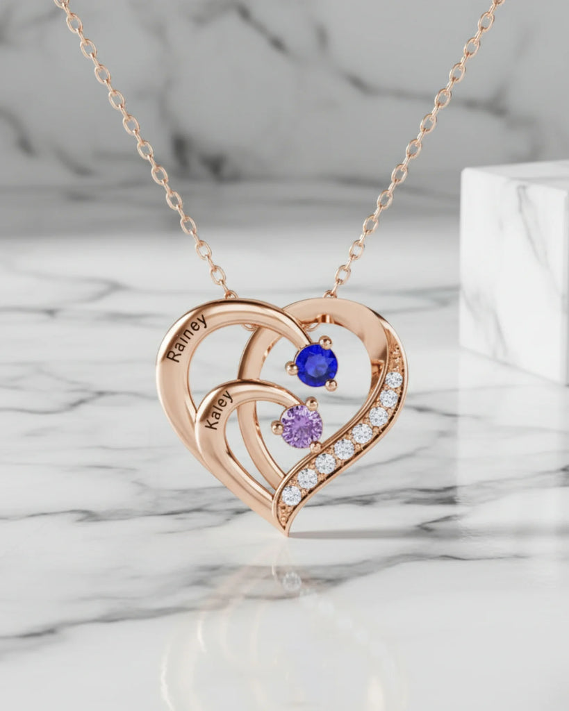 Engraved Sterling Silver Heart Personalized Necklace with Birthstones IfShe