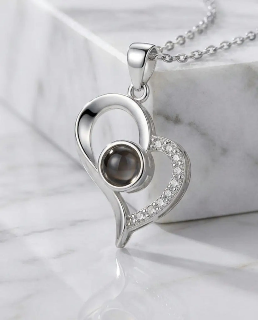 Heart Photo Projection Necklace - Personalized Silver Picture Pendant IfShe Jewelry