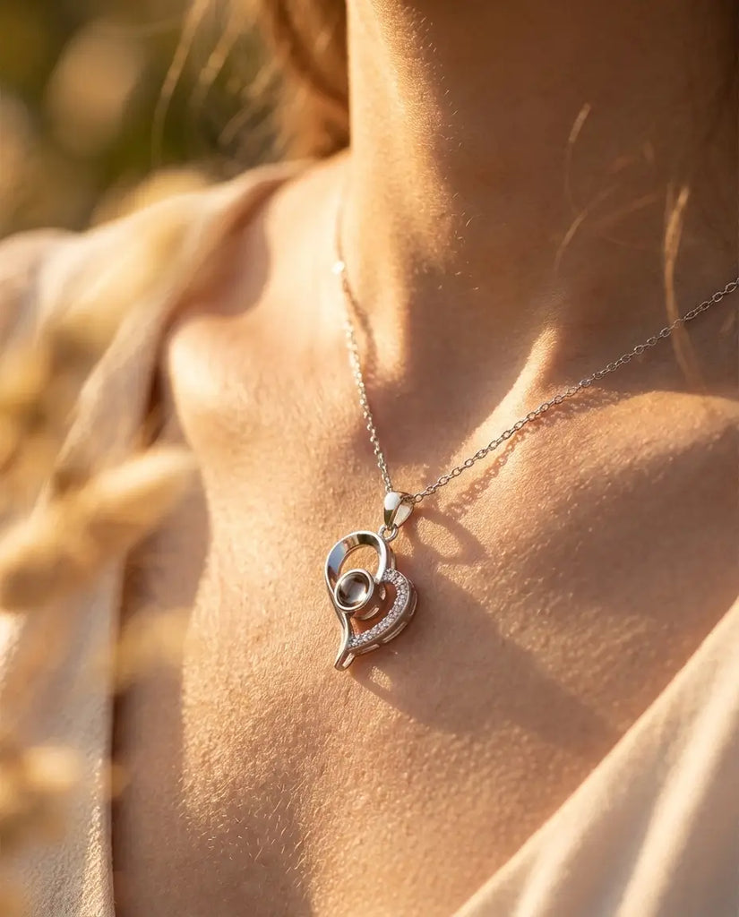 Heart Photo Projection Necklace - Personalized Silver Picture Pendant IfShe Jewelry