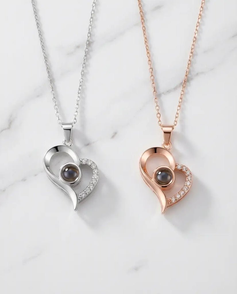 Heart Photo Projection Necklace - Personalized Silver Picture Pendant IfShe Jewelry