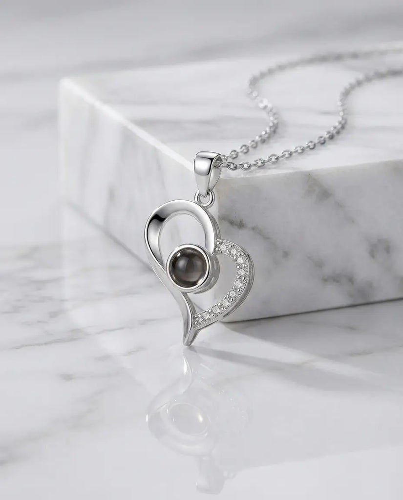 Heart Photo Projection Necklace - Personalized Silver Picture Pendant IfShe Jewelry