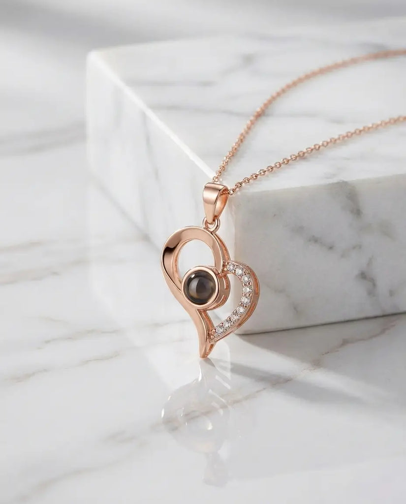 Heart Photo Projection Necklace - Personalized Silver Picture Pendant IfShe Jewelry