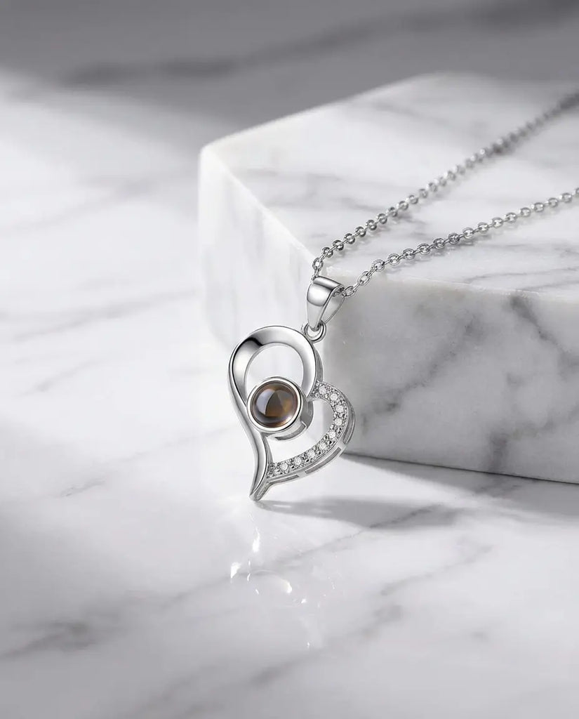 Heart Photo Projection Necklace - Personalized Silver Picture Pendant IfShe Jewelry