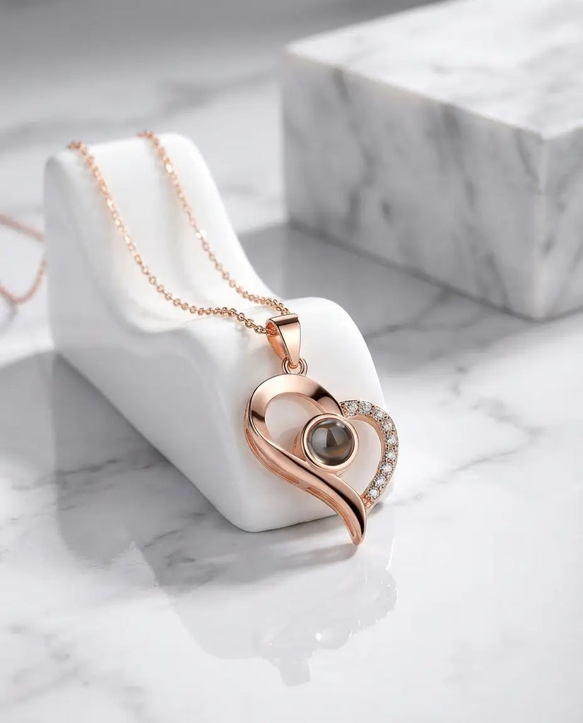 Heart Photo Projection Necklace - Personalized Silver Picture Pendant IfShe Jewelry