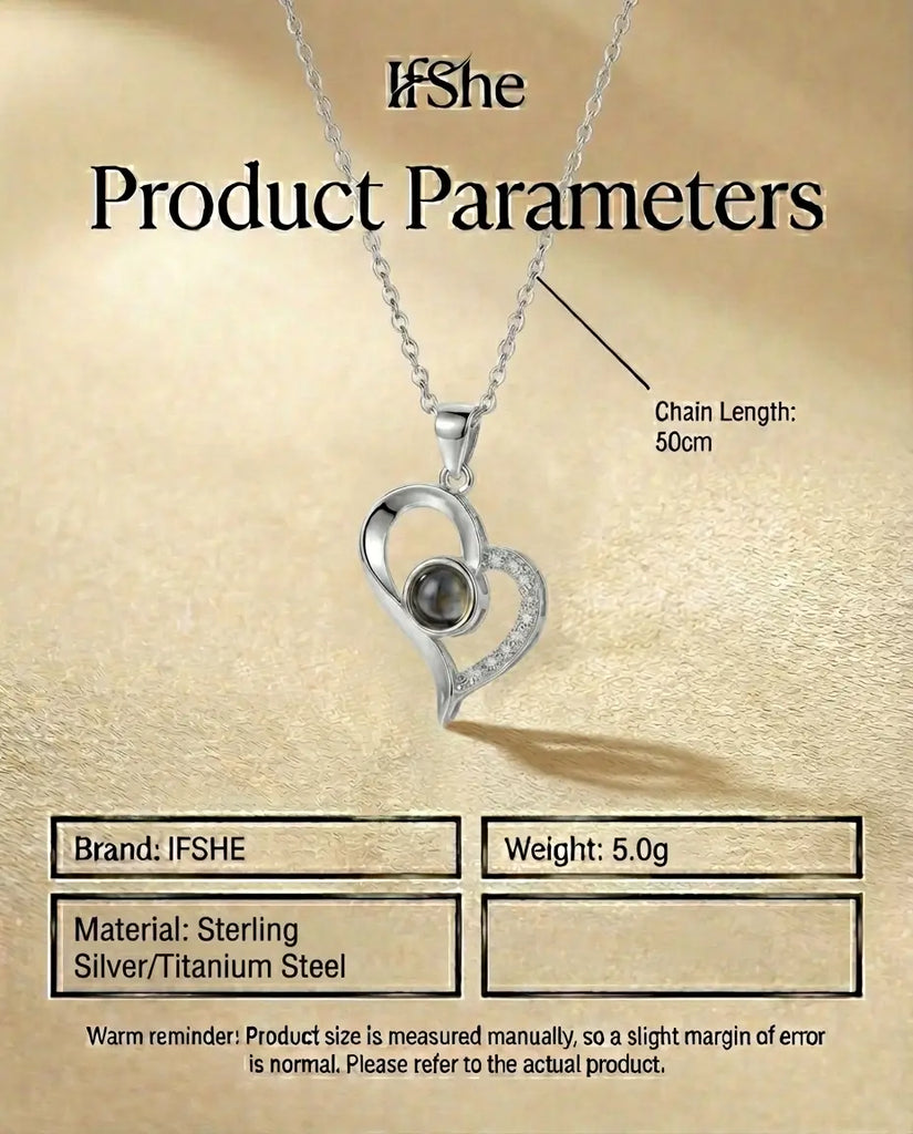 Heart Photo Projection Necklace - Personalized Silver Picture Pendant IfShe Jewelry