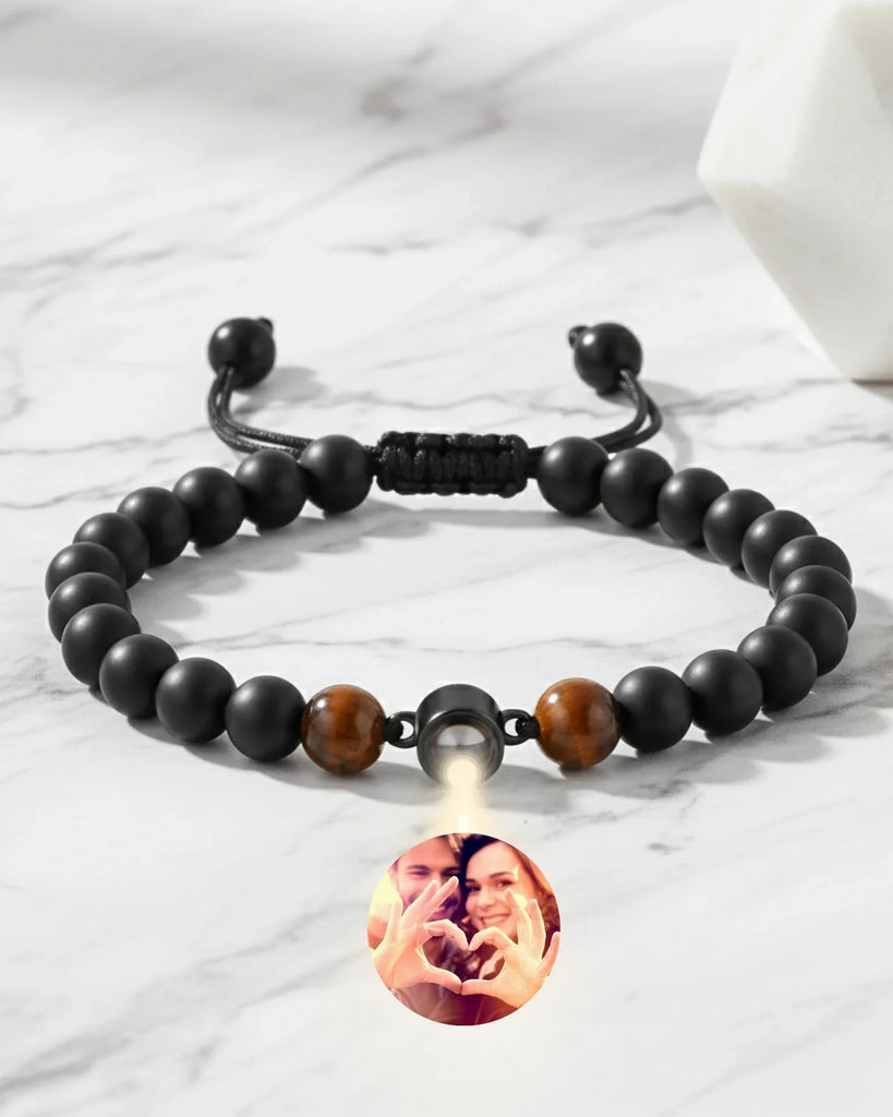 Men’s Photo Projection Bracelet – Volcanic Stone Beads with Hidden Picture Inside IfShe UK