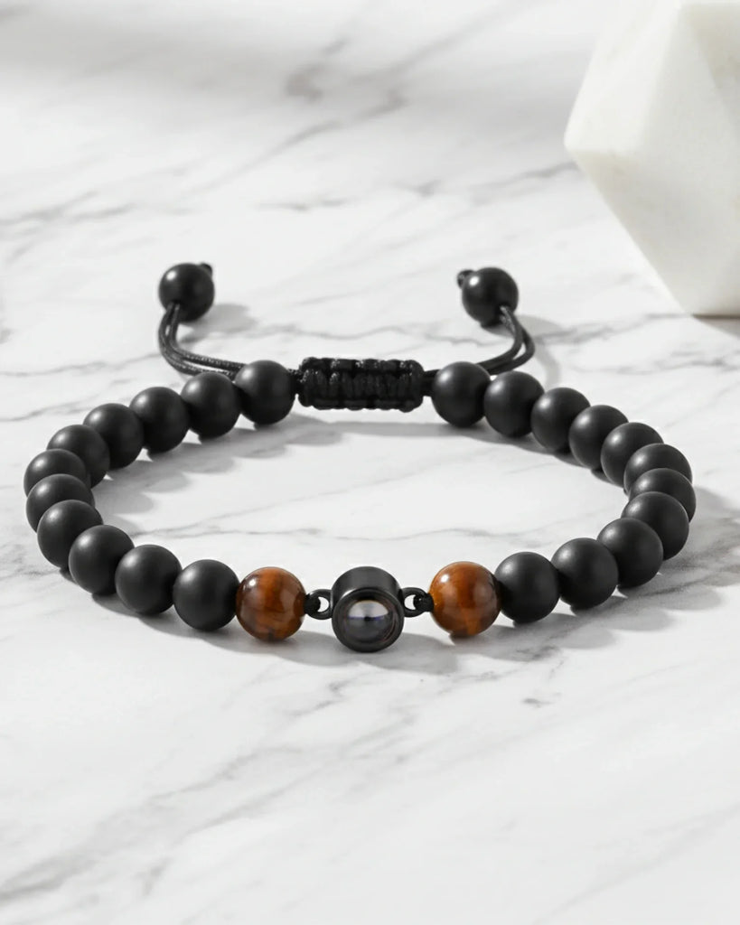 Men’s Photo Projection Bracelet – Volcanic Stone Beads with Hidden Picture Inside IfShe UK
