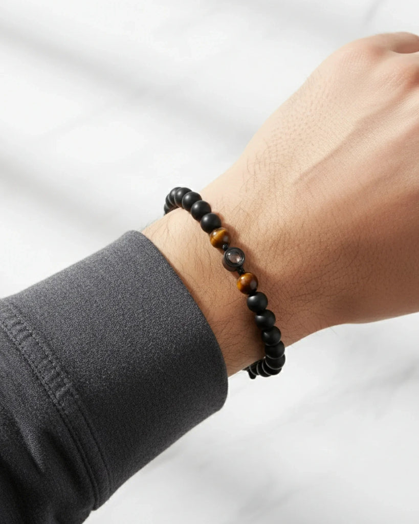 Men’s Photo Projection Bracelet – Volcanic Stone Beads with Hidden Picture Inside IfShe UK