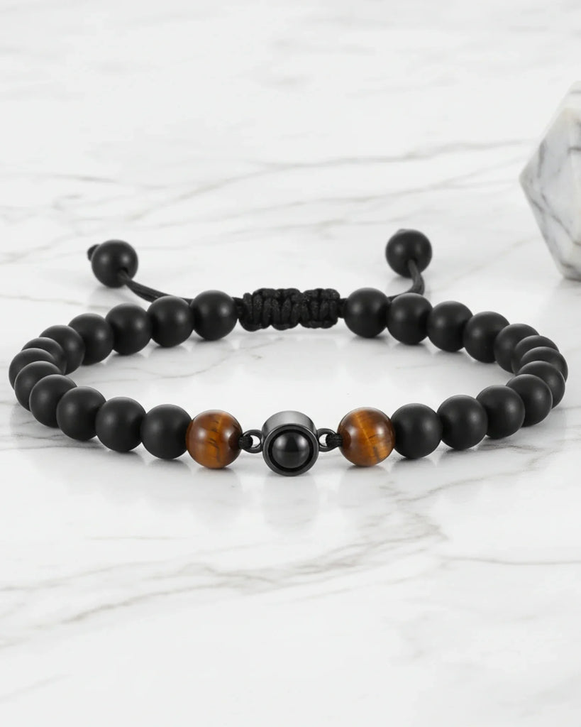 Men’s Photo Projection Bracelet – Volcanic Stone Beads with Hidden Picture Inside IfShe UK