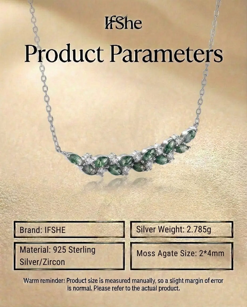 Moss Agate Branch Necklace - Marquise Cut Green Gemstone Bar IfShe Jewelry