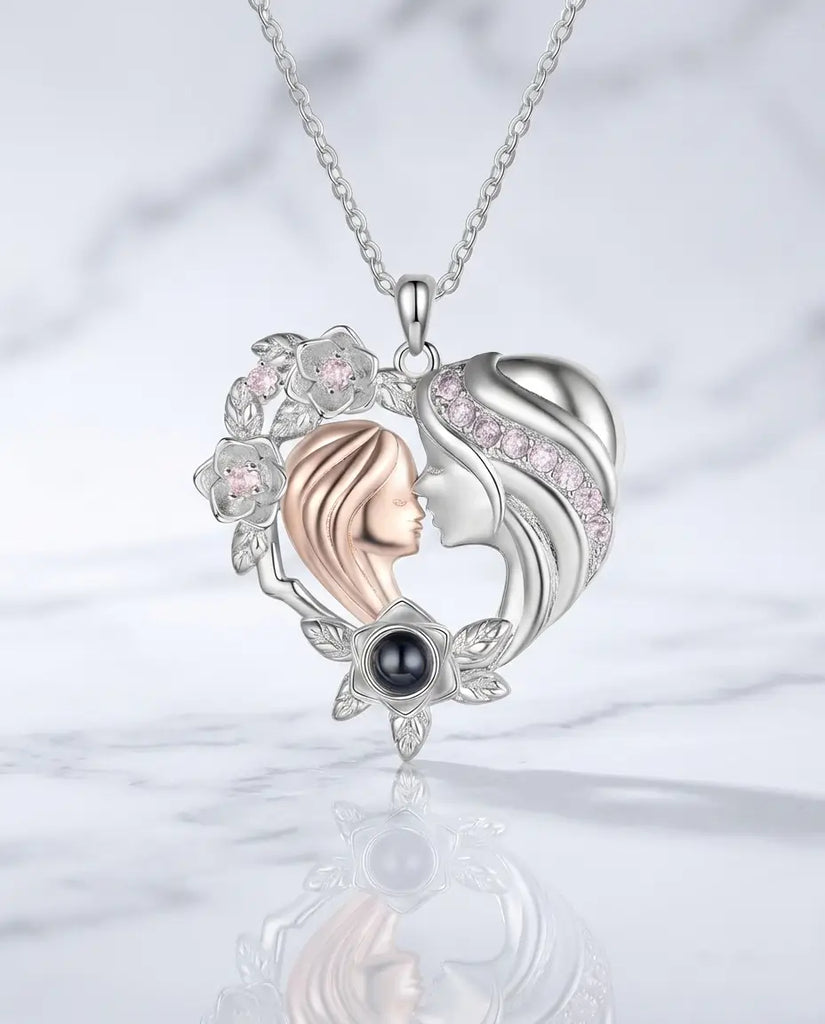 Mother & Daughter Heart Photo Projection Necklace - Picture Inside Pendant IfShe Jewelry