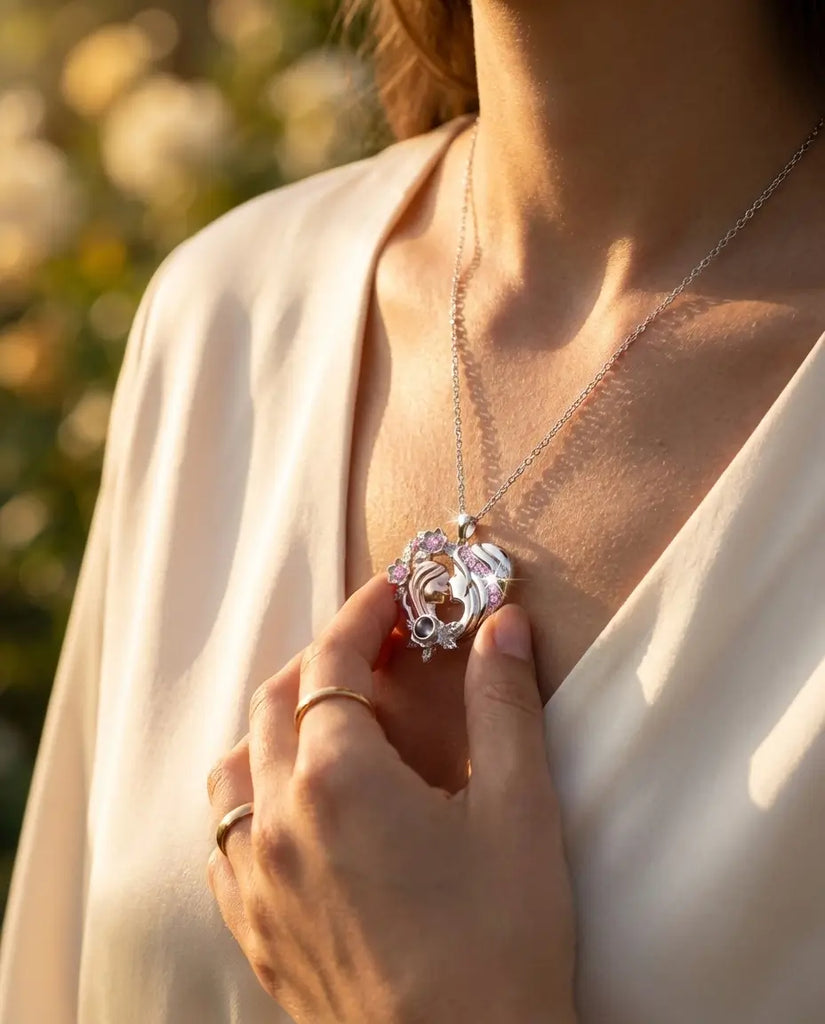 Mother & Daughter Heart Photo Projection Necklace - Picture Inside Pendant IfShe Jewelry